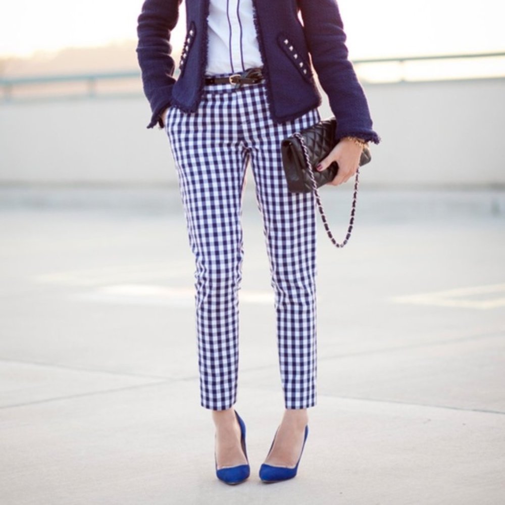 Banana Republic Mad Men Navy Gingham Crop Pants